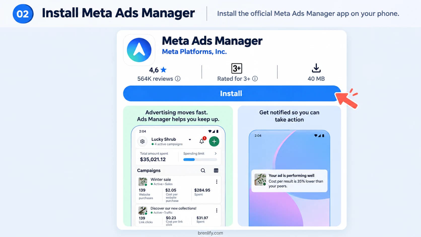 Step 2 showing the Meta Ads Manager mobile app