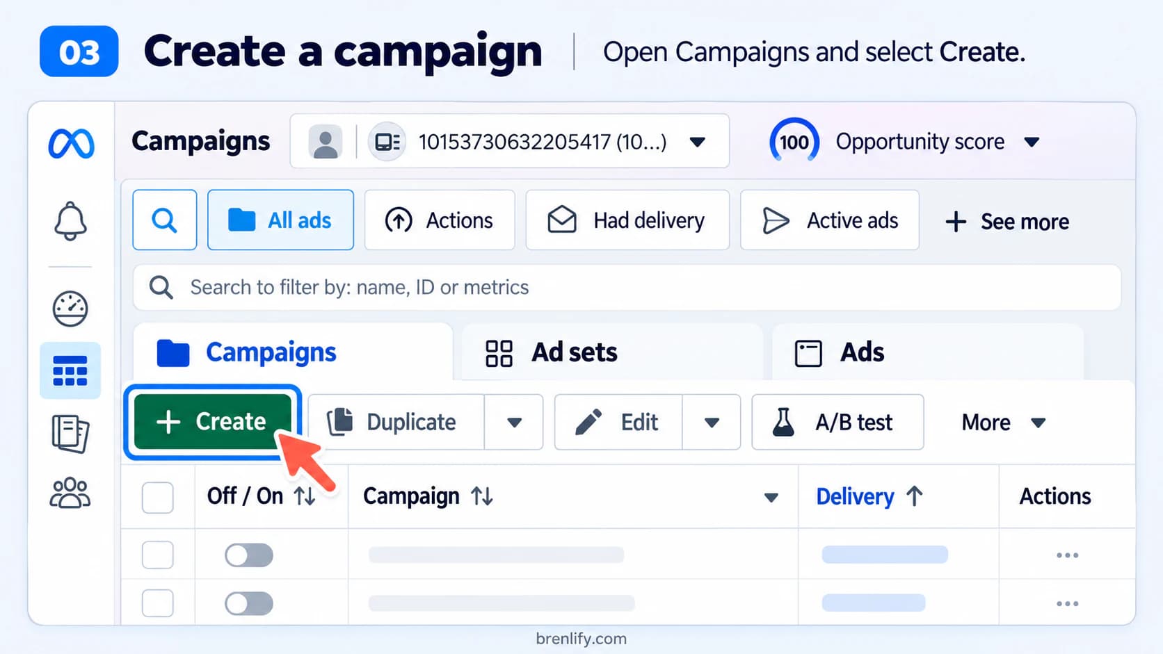 Step 3 showing the Create campaign button in Meta Ads Manager