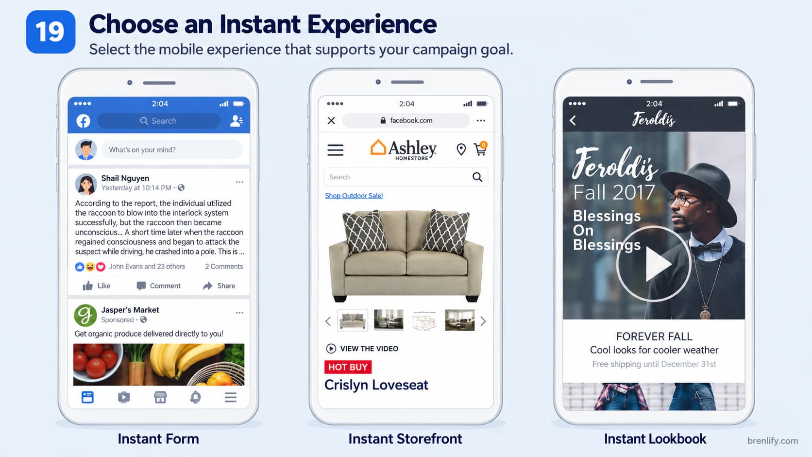 Step 19 showing examples of Meta Instant Experience formats